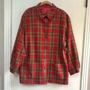 Vintage red tartan plaid wool hunting jacket button front amazing condition